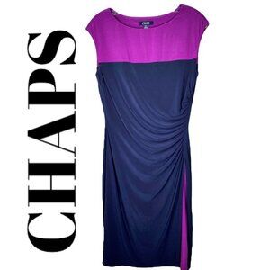 NWOT CHAPS‎ Navy Magenta Colorblock Ruched Sheath Dress, Size Medium